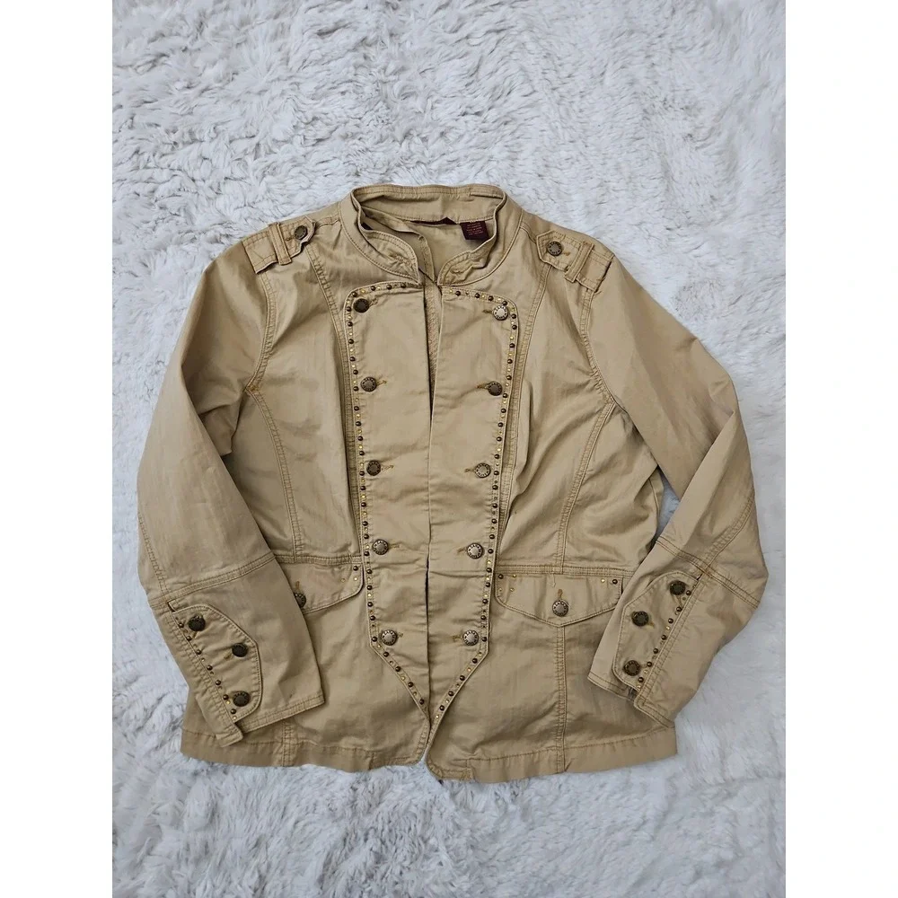 ZD Jacket Womens Plus Size 18 Khaki Tan Military Band Studded Utility Boho Chic